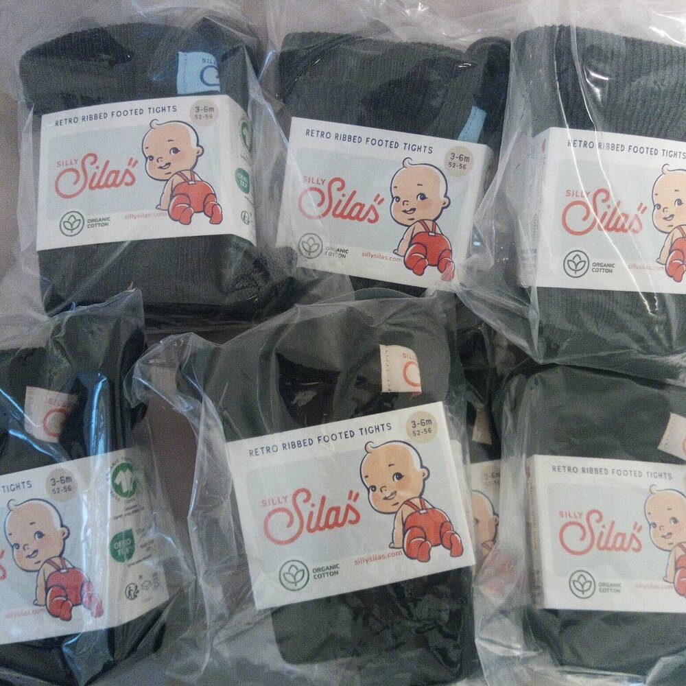 6 Pairs NWT Silly Silas Retro Ribbed Footed Tights 3-6 MO Navy and Grey